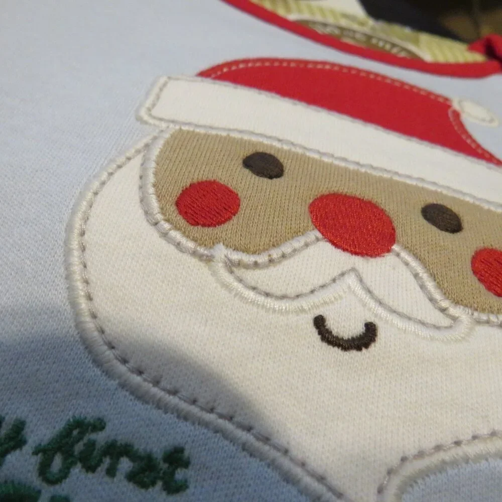 Baby Santa Christmas Footed Bodysuit Embroidered with Embroidered Bib